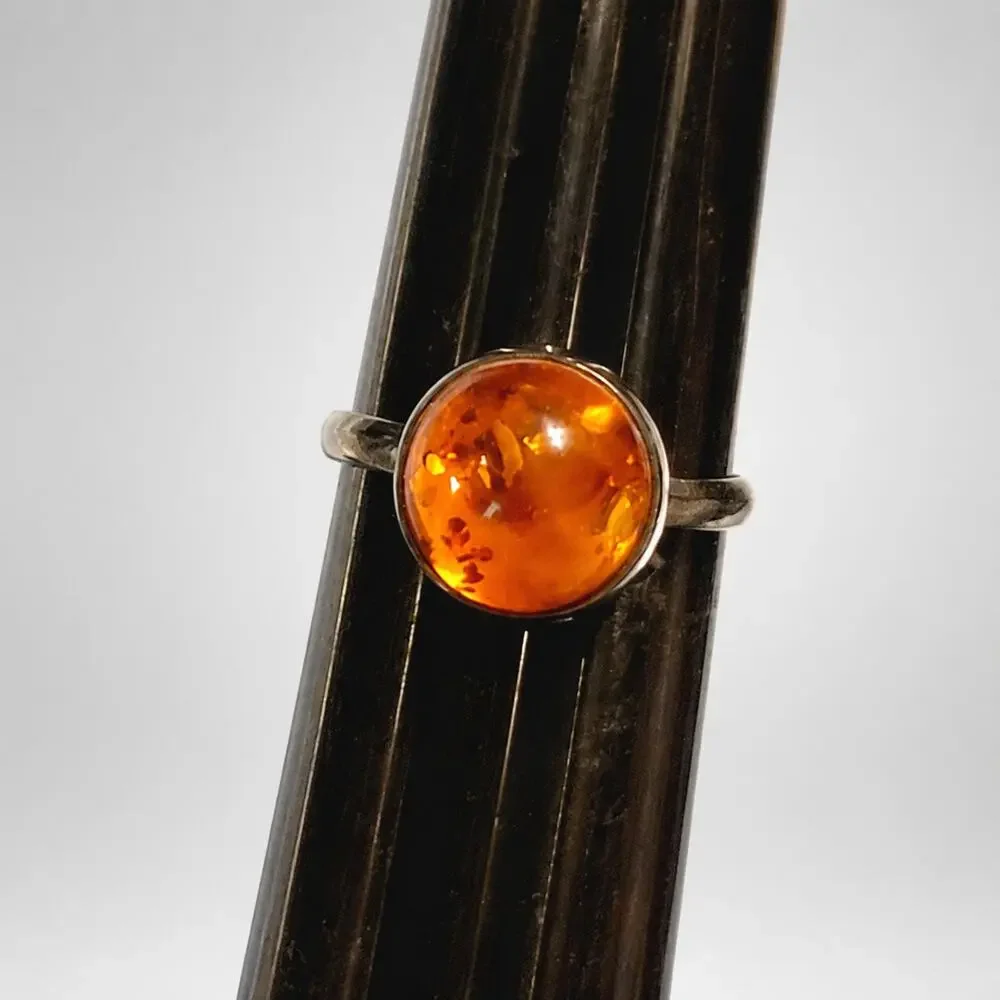 Vintage Boho‎ Sterling Silver Amber Ring Orange 925 Size 6.5